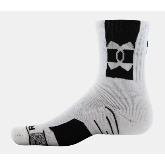 Under Armour Mens 8.5-13 Women 10-14 White Project Rock Playmaker Mid-Crew Socks - Picture 1 of 7
